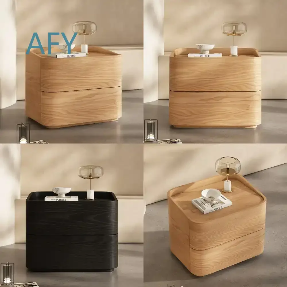 All Solid Wood Log Bedside Table for Modern Simple Bedroom Storage Cabinet Arc Rounded Corner Nightstand for Home Decor