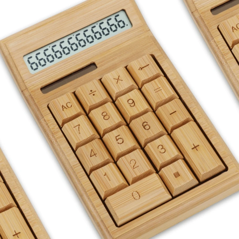 Bamboo Office Calculator 12 Digit LCD Display School Special Gift Christmas Calculate Commercial Tool Battery Solar Powe Bamboo