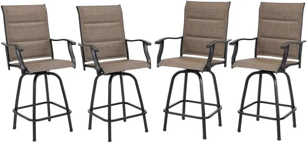 

PHI VILLA Outdoor Patio Swivel Bar Stools Set of 4 with Backrest, Bar Height Patio Bar Stools & Chairs with Armrest,Padded Brown