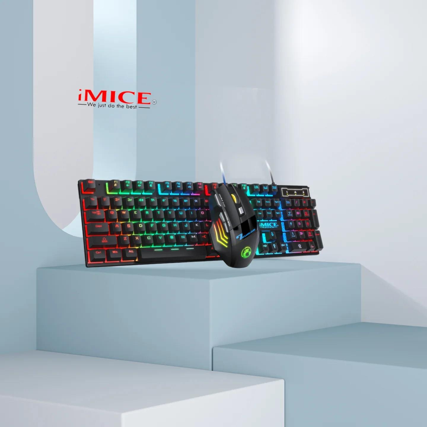 iMICE RGB Gaming Keyboard and Mouse Kit  With Backlight USB 104 keycaps Wired Ergonomic Keyboard For PC Gamer  Laptop