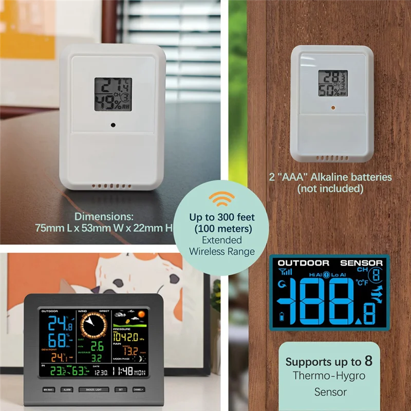 5-In-1 Wi-Fi 기상 관측소 디스플레이 및 풍속 및 방향 강우량 일기 예보 온도 습도-[Qahk]