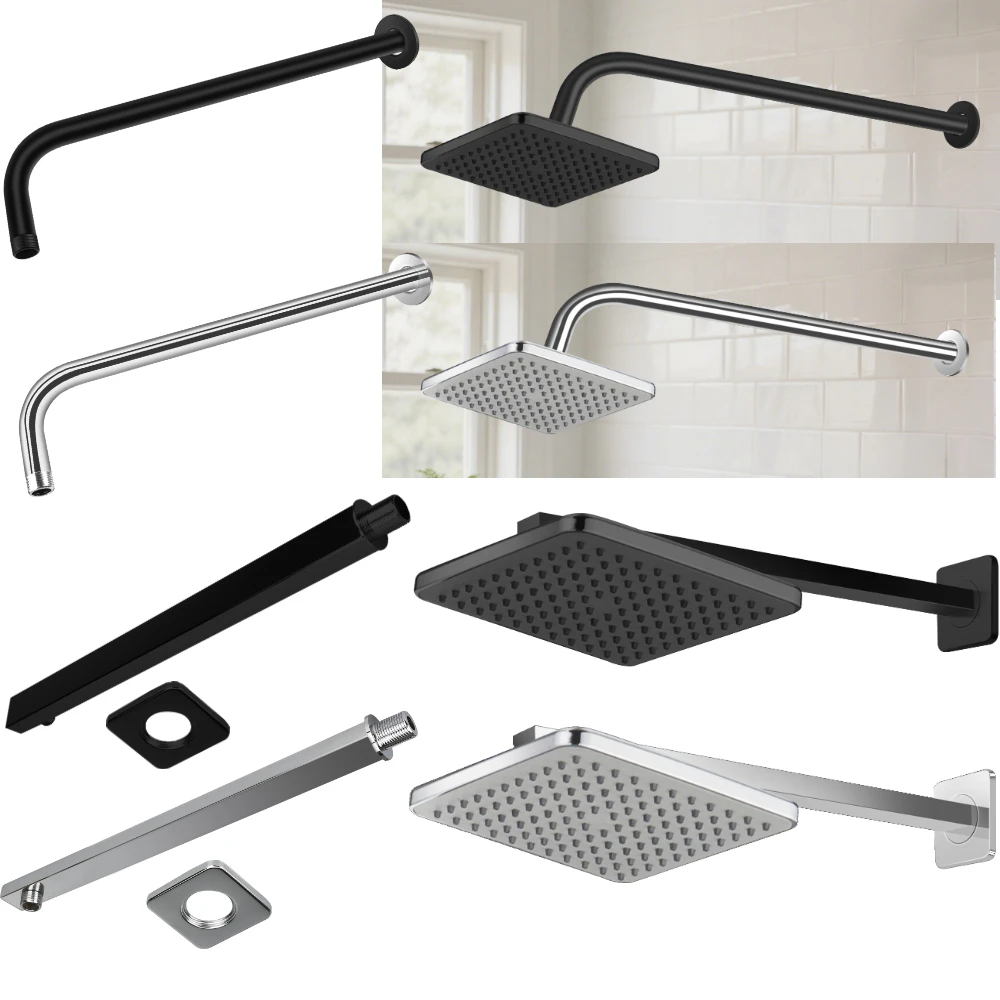 

Настенный металлический черный удлинитель душевой насадки с дождевой насадкой из нержавеющей стали, квадратная/круглая труба 30/40 см для фиксированной насадки для душа ﻿