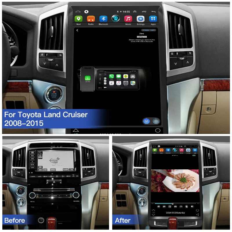 15 inch Android 13 Tesla style Car GPS Navigation For Toyota Land Cruiser 200 LC200 2012 - 2008 Radio Multimedia Player Screen