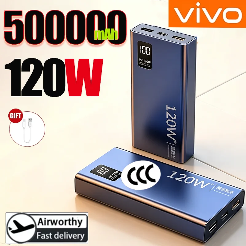 

VIVO 500000mAh Power Bank For Xiaomi High Capacity 120W Super Fast Charging Battery Charging Powerbank For IPhone