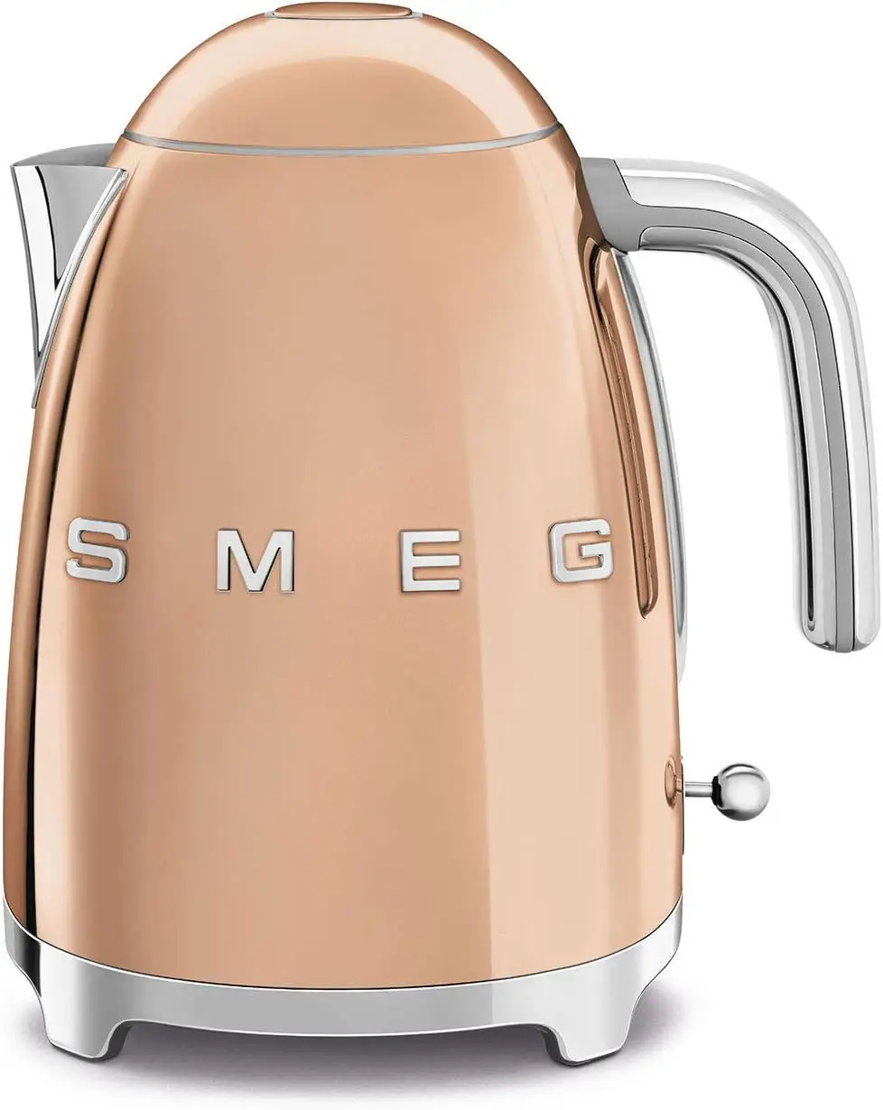 50's Retro Style Aesthetic Electric Kettle with Embossed Logo, Rose Gold