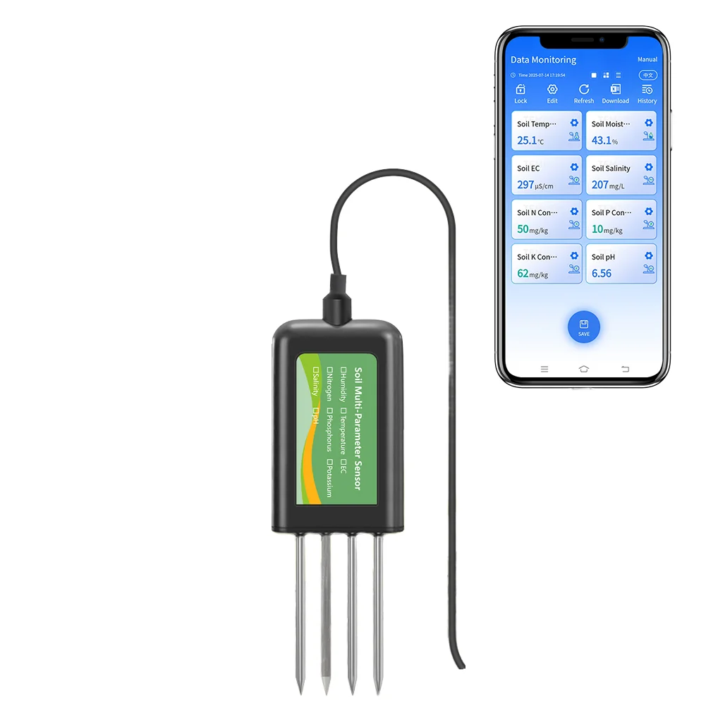 8-in-1 Smart Soil Moisture Meter Sensor for Android Real-Time Monitoring of pH EC NPK Salinity & Temperature