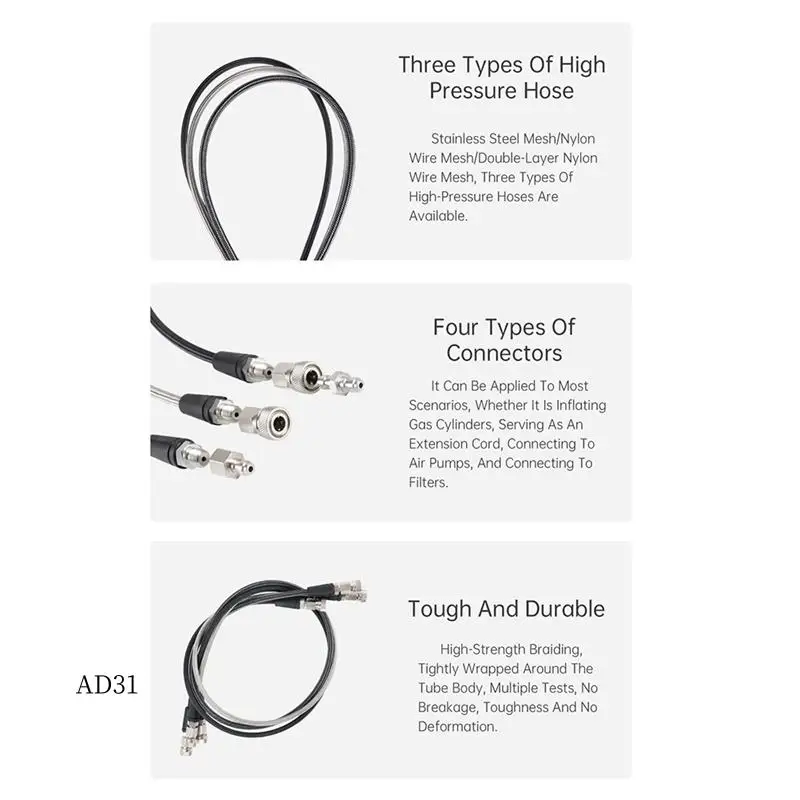 

New-High Pressure Regulator Hose Dual Female Connector High Pressure Regulator Hose Diving Part Carbon Fiber Color