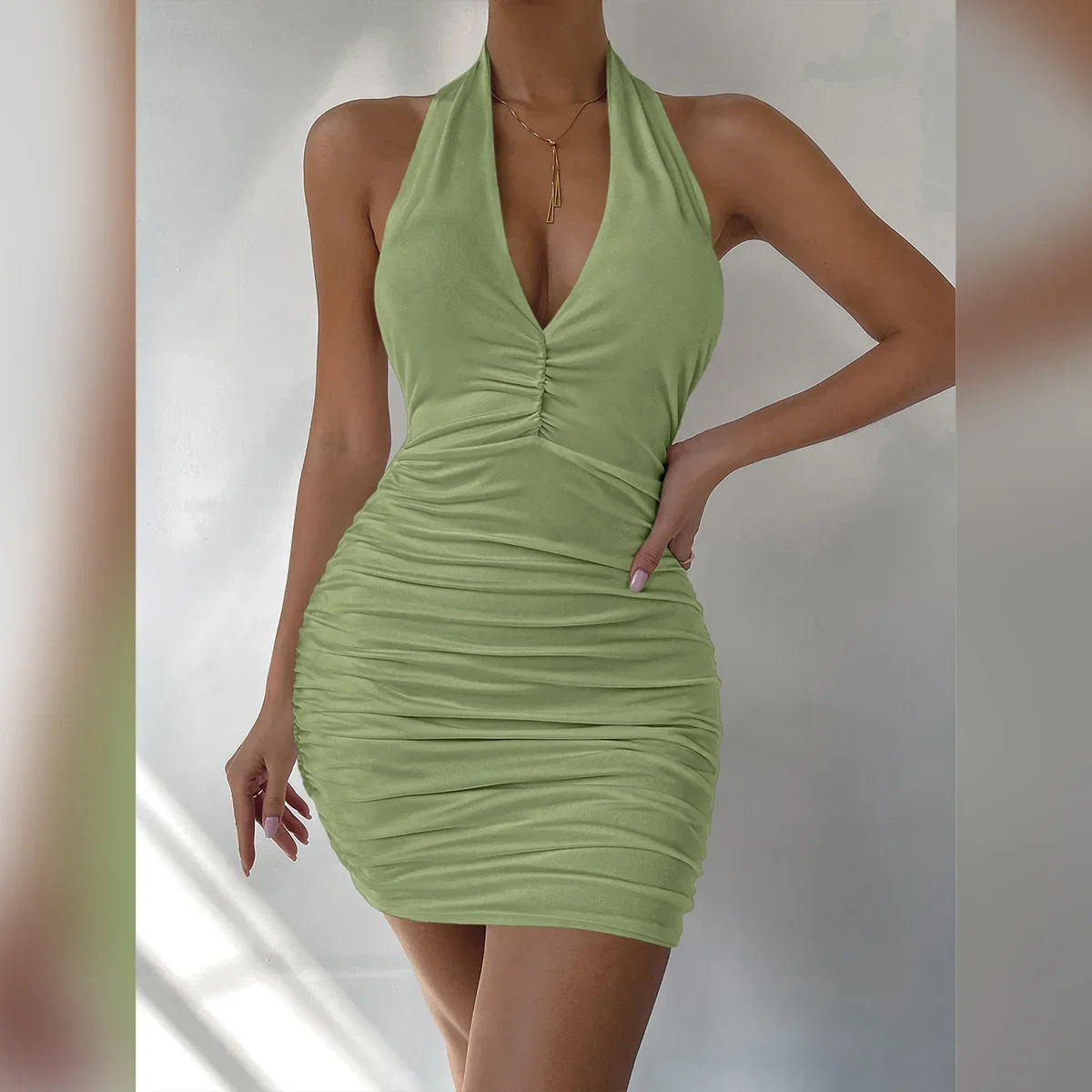 Sexy Deep V Evening Party Sleeveless Backlss Dress 2025 Summer Short White Halter  Dresses Women Tight Club Mini Dress Clubwear