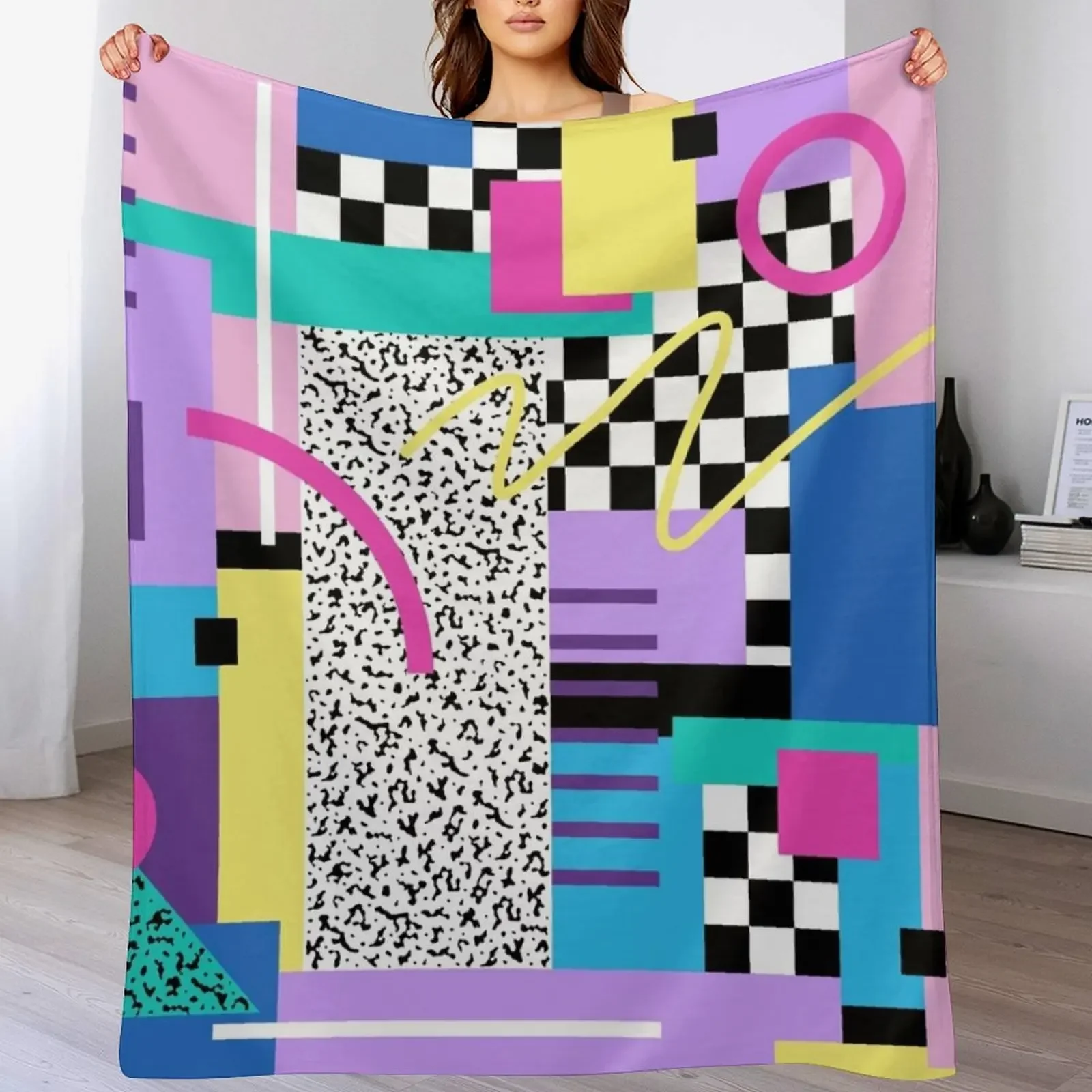 Memphis Pattern 110 - Retro 90s / 80s Throw Blanket Warm Plush Fuzzy Blanket for Living Room