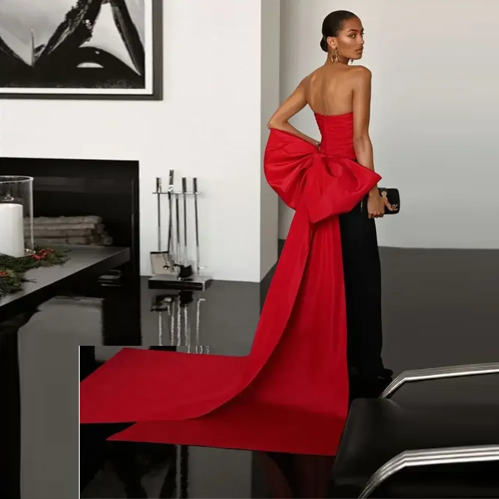 Arco vermelho lindo sem alças vestidos de festa à noite preto 2 cores vestidos de baile longos ocasiões especiais vestido formal sobreposição