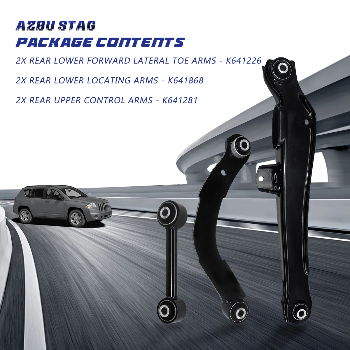 AzbuStag 6Pcs Rear Upper Lower Locating Lateral Control Arm Suspension Kit for Jeep Compass Patriot Dodge Caliber 2007-2017