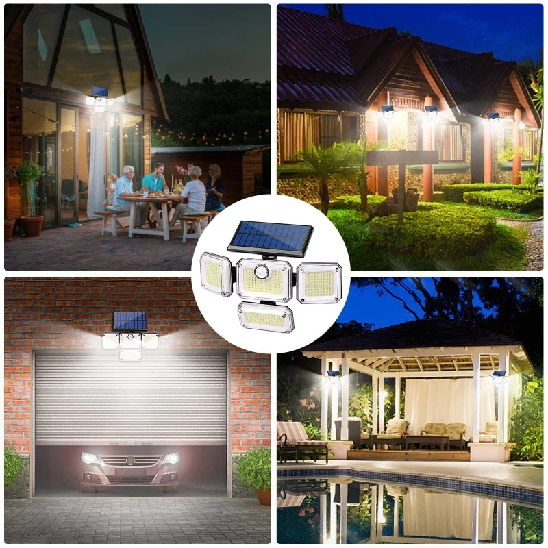 2024 New Three Headed LED Solar Wall Light Cross Border Split Solar Courtyard Light Outdoor Human Sensing Remote Control Light