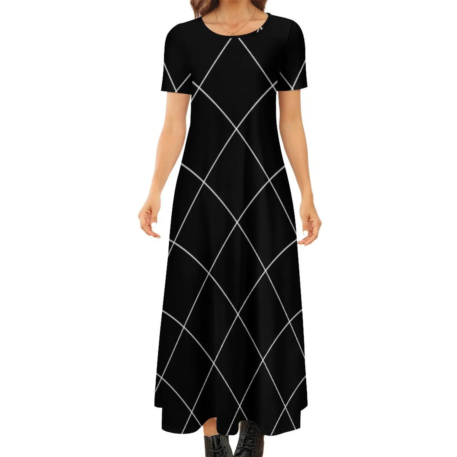 

Черное платье Diagnol с круглым вырезом и коротким рукавом, летняя женская одежда, женское вечернее платье, женские платья для особых случаев