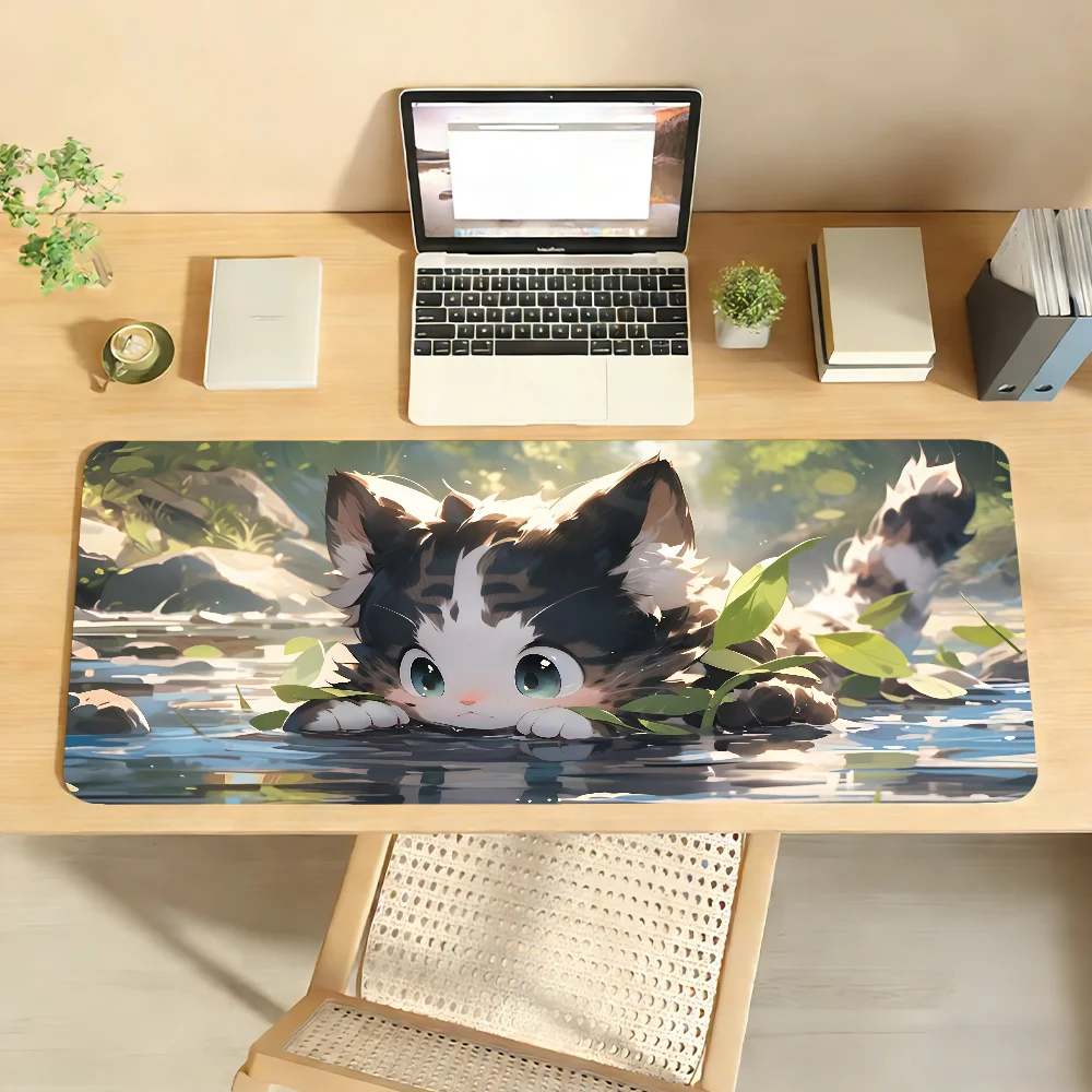 Katzen-Mauspad mit Niedlichem Cartoon-Design, Rutschfester Kante, Schreibtischunterlage für PC und Laptop, Gummi-Bürozubehör, Große XXL-Tastaturmatte für Gaming
