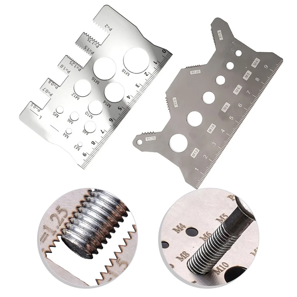 2PCS Screw Thread Pitch Gauge Ruler Measuring Bolt Nut Metric- Stainless Steel Screw Measuring Ruler Measuring Gauging Tools