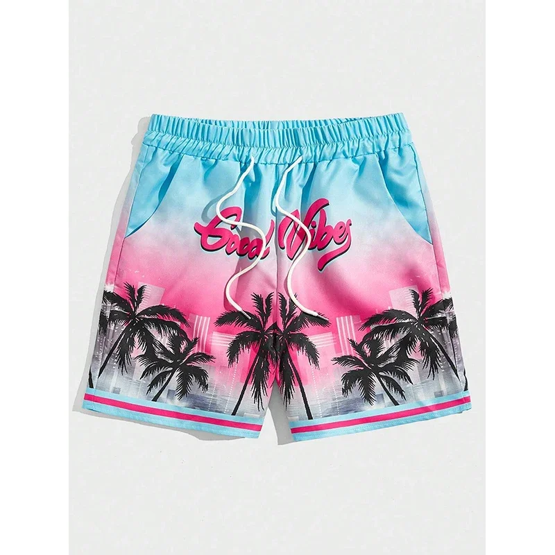 Summer Men's Shorts Quick Drying Hawaii Holiday Sports Swimming Trunks Fashion 3D Coconut Tree Printed Loose Sports Shorts 6XL