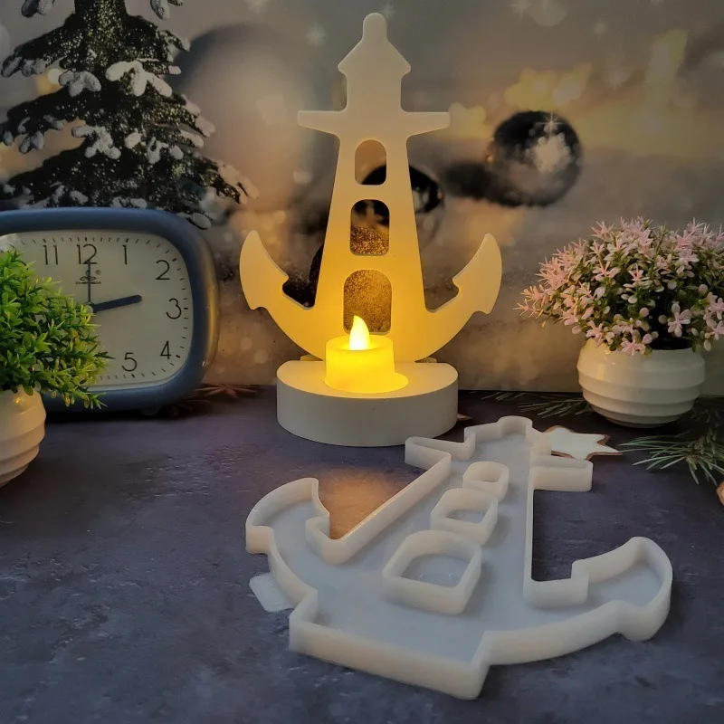 DIY 등대 보트 앵커 캔들 거치대 삽입 실리콘 몰드 석고 데스크탑 장식, 에폭시 송진 몰드 홈 공예