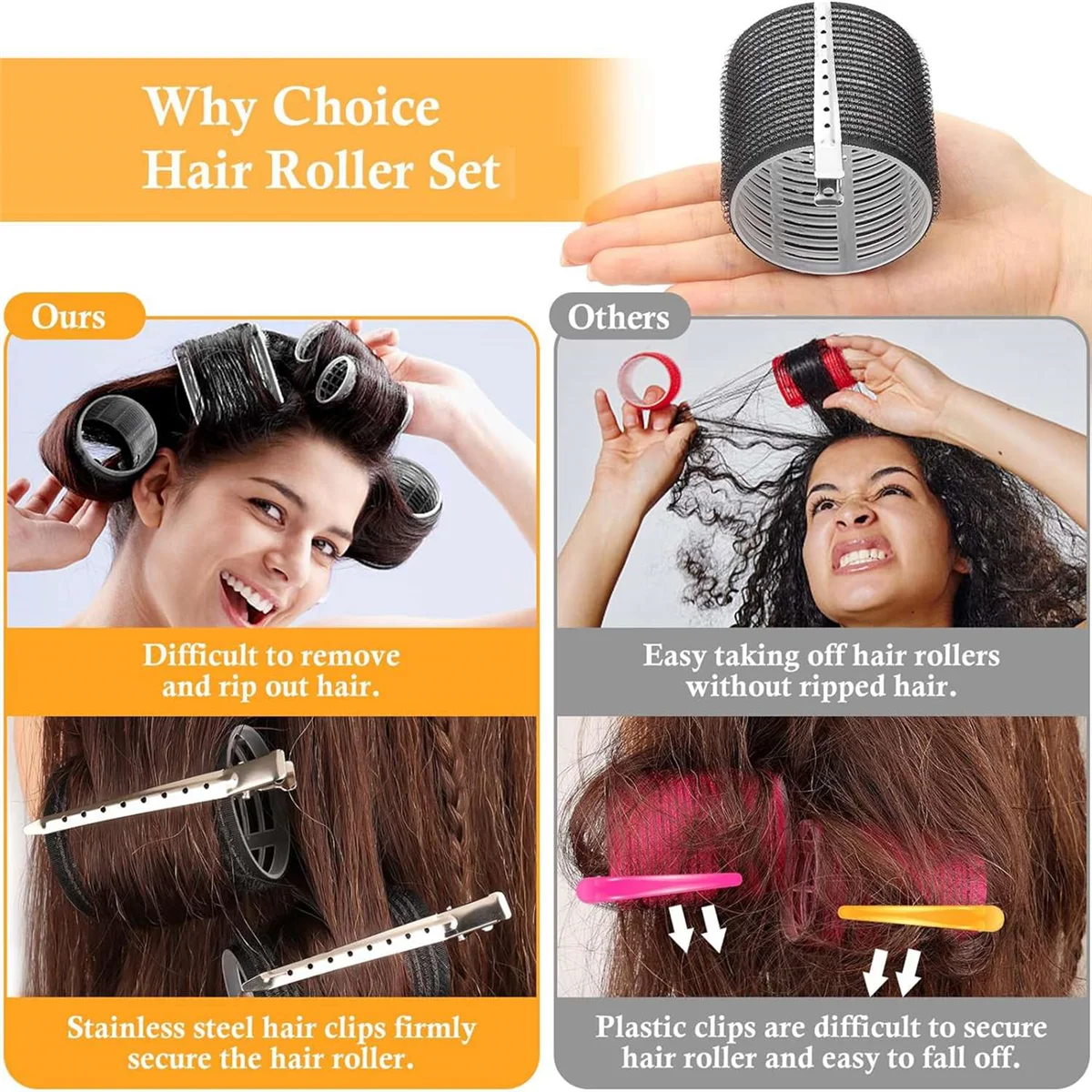 

B24A 43PCS Hair Curlers Rollers with Clips Hair Roller with 3 Sizes , Jumbo Hair Roller with 12Duckbill Clips Hair Rollers