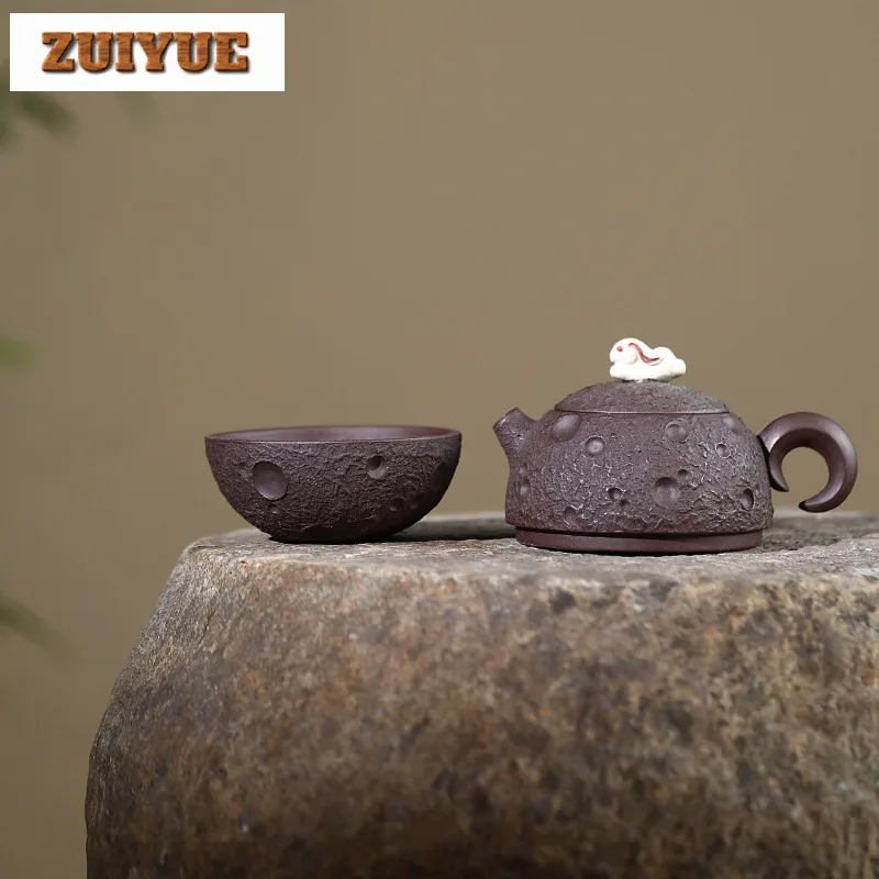 200ml Ancient Yixing Purple Clay Teapots Handmade The Jade Hare 1 Pot 1 Cups Raw Ore Purple Mud Kettle Chinese Zisha Tea Set Cha