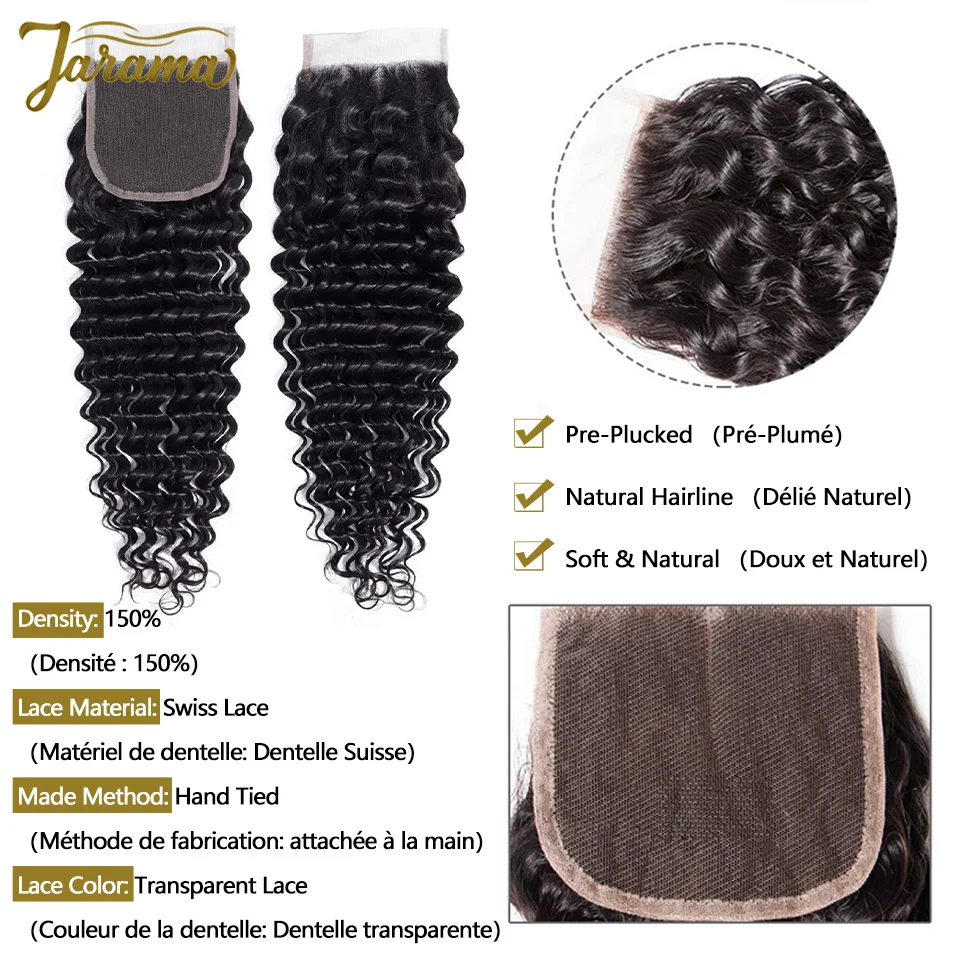 Deep Wave Human Hair Closure 4x4/5x5 Transparent Lace Closure Brazilian Closure Frontal Lace Closure Only Natural Hairline With Baby Hair