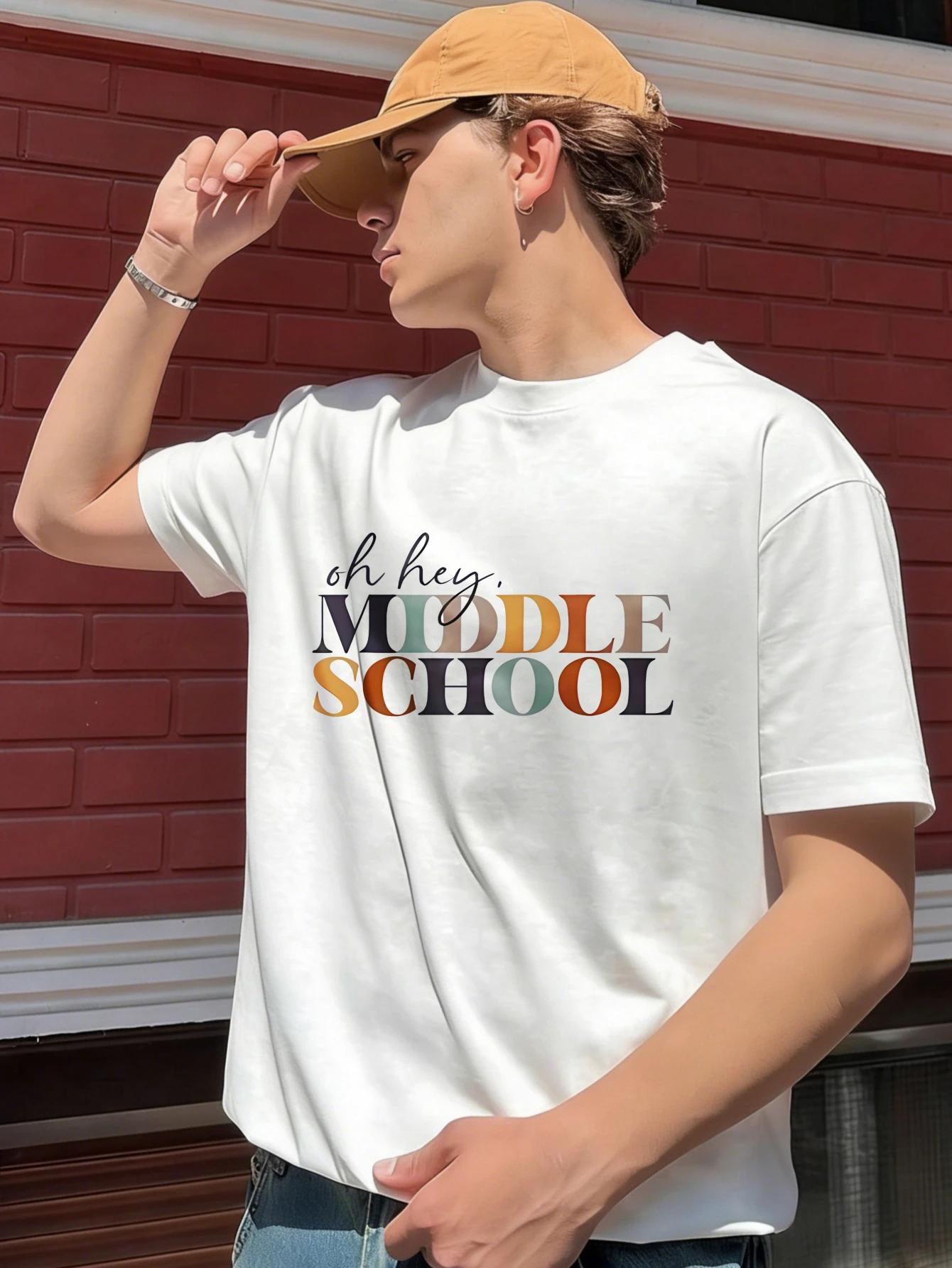 

Mens T Shirts Funny 'Oh Hey Middle School' Printed Cotton Regular Fit Short Sleeve Tee for Men Summer Casual Daily Wear Gift