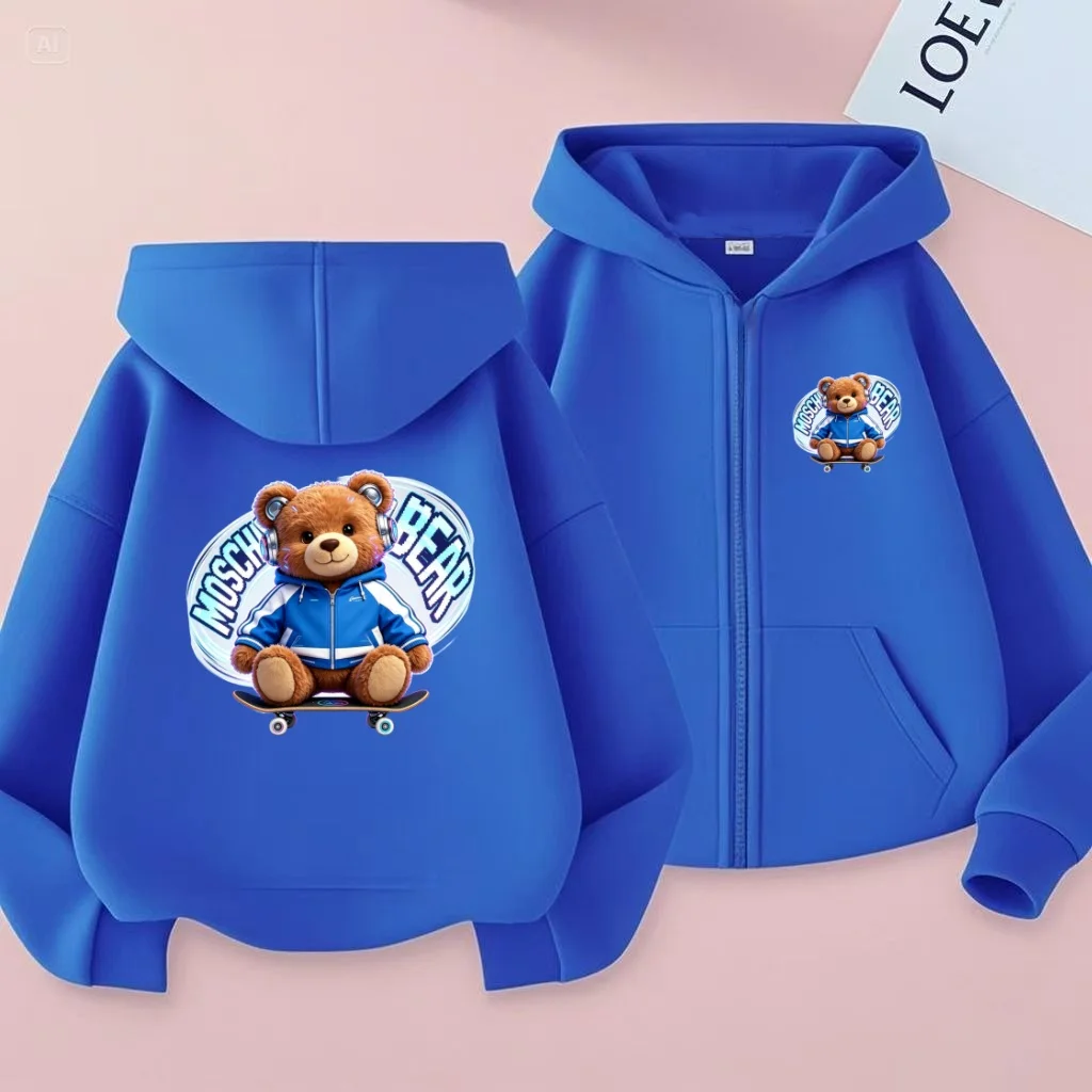Children's Sports Jackets, Cute Animated Printed Zipper Jackets and Sweatshirts for Boys and Girls Like Purple, Pink and White
