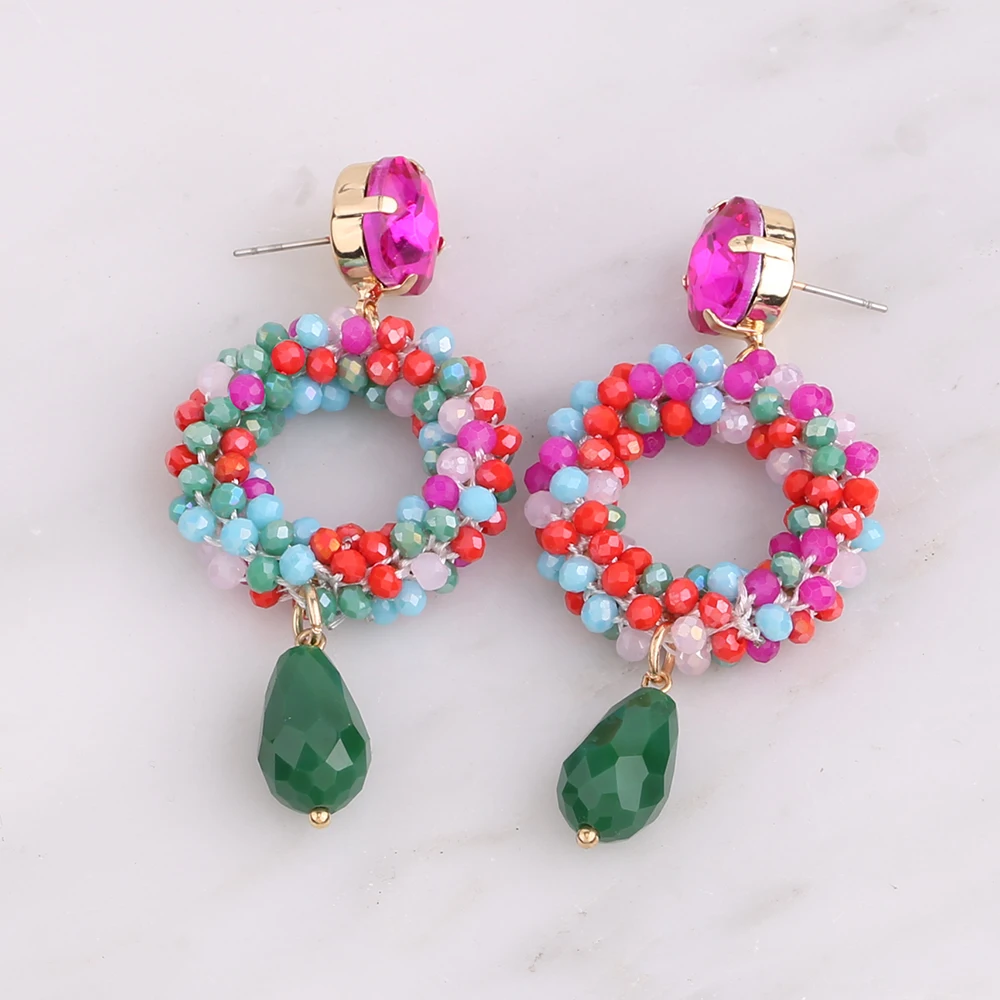 Sehuoran Crystal Beads Round Drop Earrings For Woman Crystal Stone Oorbellen Wedding Earrings Tiger Butterfly Festival Earrings