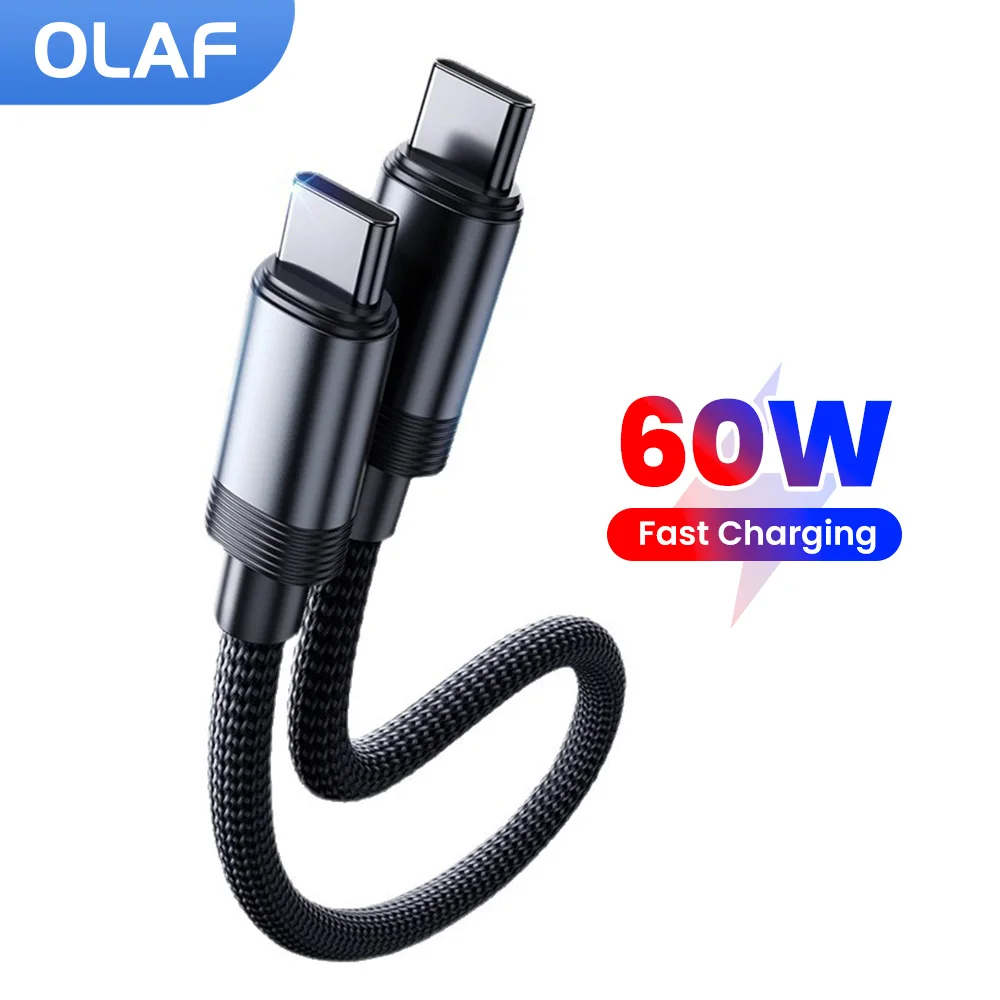 23CM Magnetic Short Cable 60W Type C to USB C Cable Fast Charging For iPhone 15 16 17 Samsung Huawei Xiaomi Power Bank Data Cord