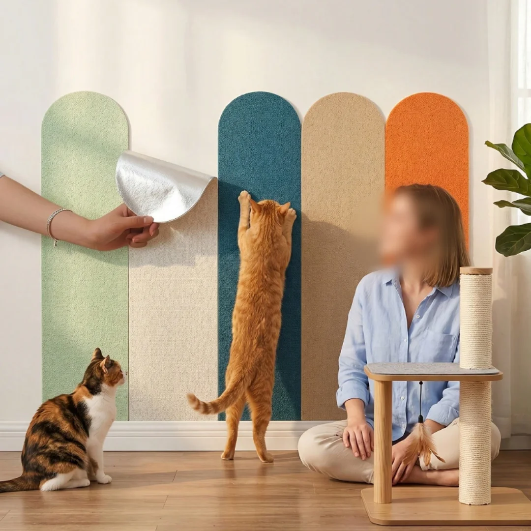 4Pcs 60cm Felt Material Cat Pads, Curved Wall Protector,The Wall Protection Pad Is Scratch Resistant , Suitable for Walls.