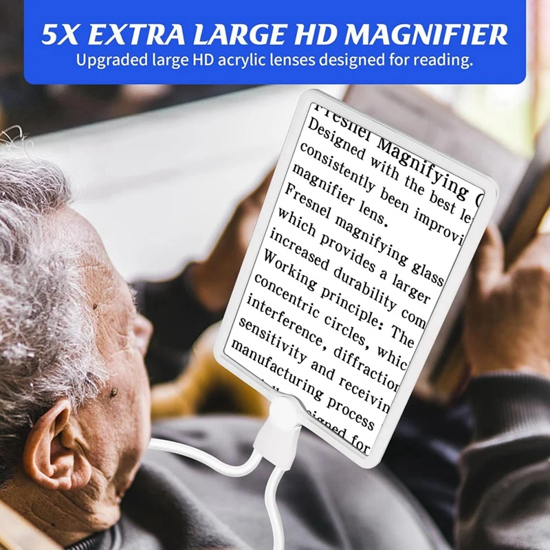 Lupa 5X com luz de 50 LEDs, lupas recarregáveis mãos livres com pescoço de ganso flexível