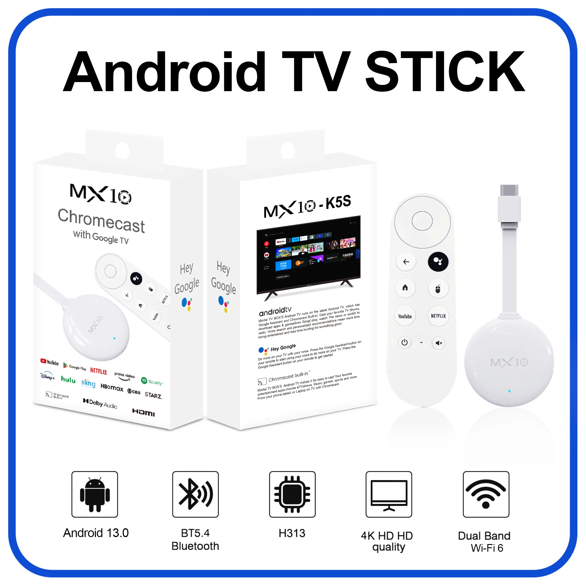 Smart TV Stick Android 14 Allwinner H313 2GB RAM 16GB ROM 4K Wi-Fi 6 BT5.0 Spraakafstandsbediening Streaming Media Player