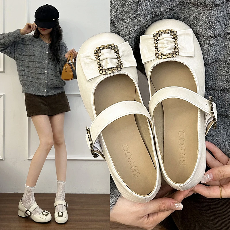 

2025 г. Модные, высококачественные и элегантные туфли на высоком каблуке. Женские роскошные лоферы с пряжкой. Женские кожаные туфли с круглым носком.