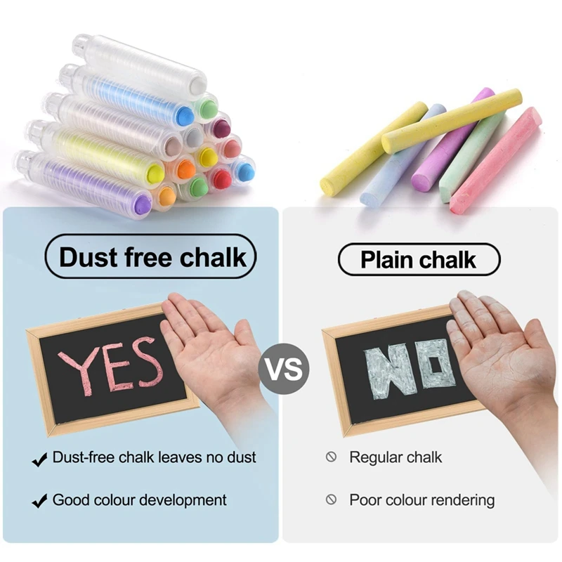 15Pcs Dustless Chalk Set With Chalkboard Eraser, Colored Chalk With Holder,Color Sidewalk Chalk For Kids, Chalk Paint