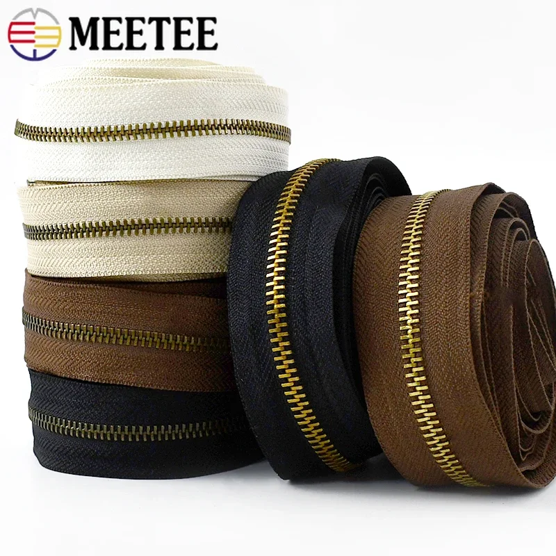 1-5M 5# Meetee Metal Zipper By The Meter Sewing Zippers Closure Bronze Zip for Clothes Bag Zips Replace Repair Kit Accessories