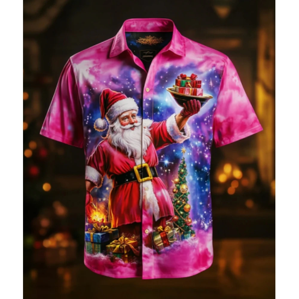 2024 kerst grafische kerstman heren shirts Hawaiian Harajuku tops korte print tee revers mode vakantie oversized kleding