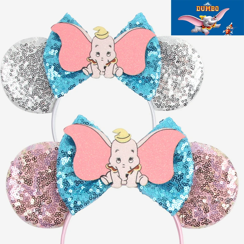 

Disney Anime Dumbo Headbands Women Sequins Ears Hairband Kids Cosplay Little Flying Elephant Hair Accessories Girl Bow Headwear