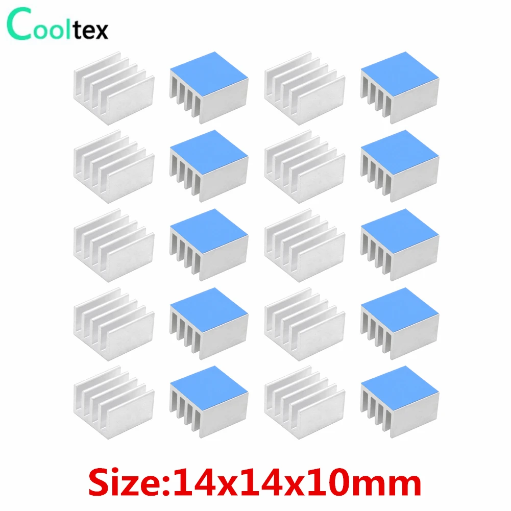 

20pcs 14x14x10mm Aluminum Heatsink Heat Sink Cooler Cooling for Raspberry pi Electronic Chip IC With Thermal Conductive Tape