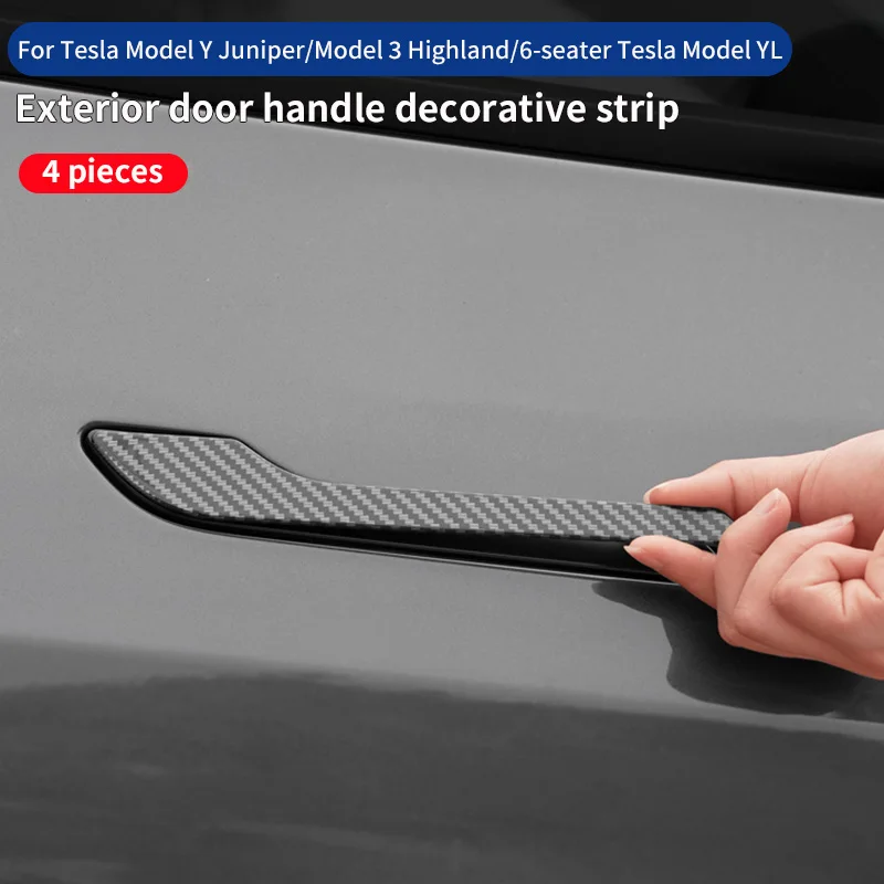 For Tesla Model Y Juniper/Model YL Door Handle Decorative Strip, Model 3 Highland Exterior Door Handle Protective Cover, 4 Pcs