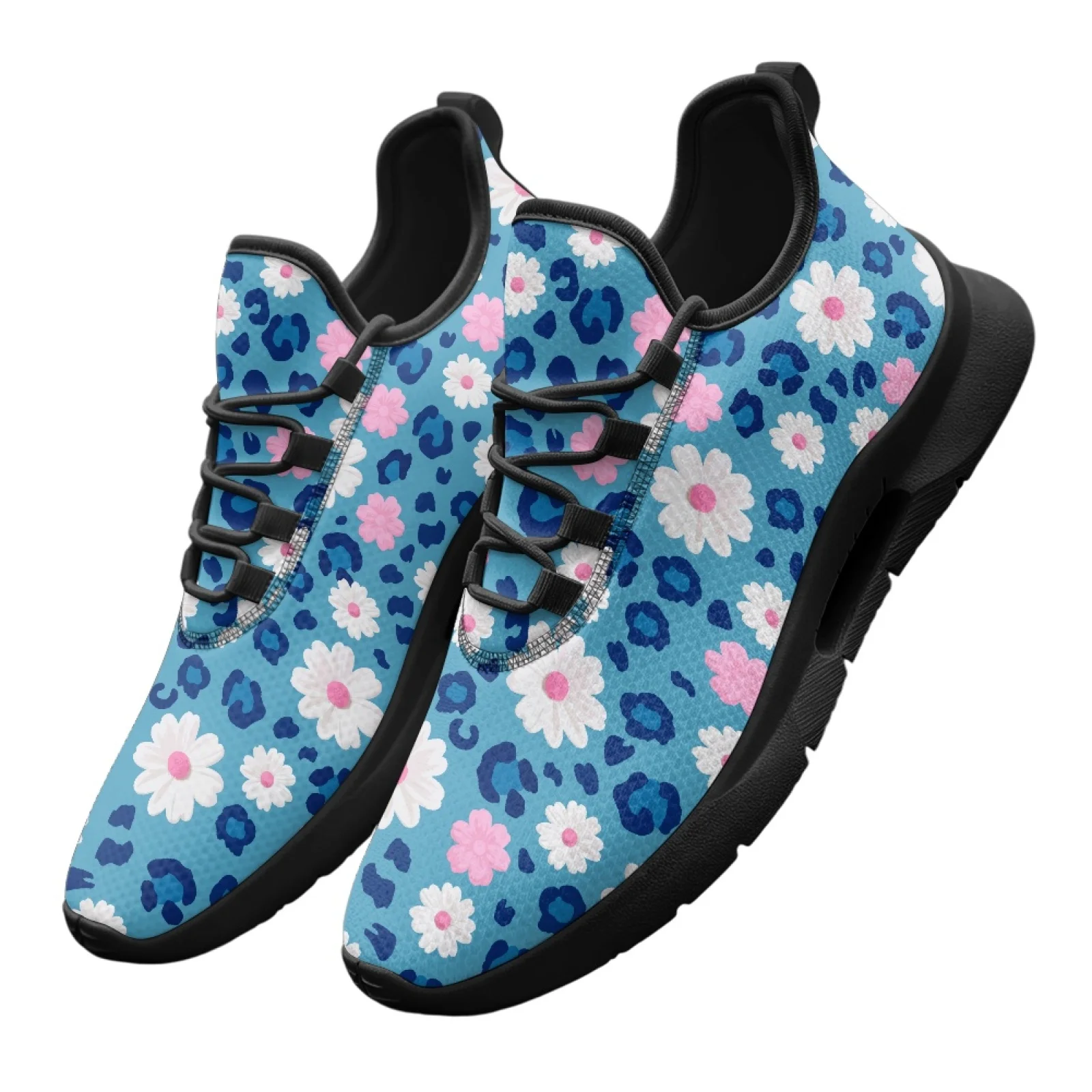 PENSTROLL Leopard Daisy Print Men'S Athletic Shoes for Students Business Mesh & EVA Walking Sneakers Walking Driving Shoes