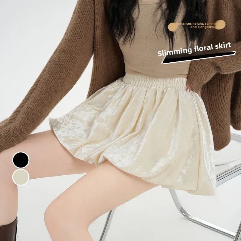 Faionable المخملية زهرة برعم تنورة ort f طول التخسيس تنوعا المرأة تنورة الخريف الشتاء جديد وصول السيدات بريم...