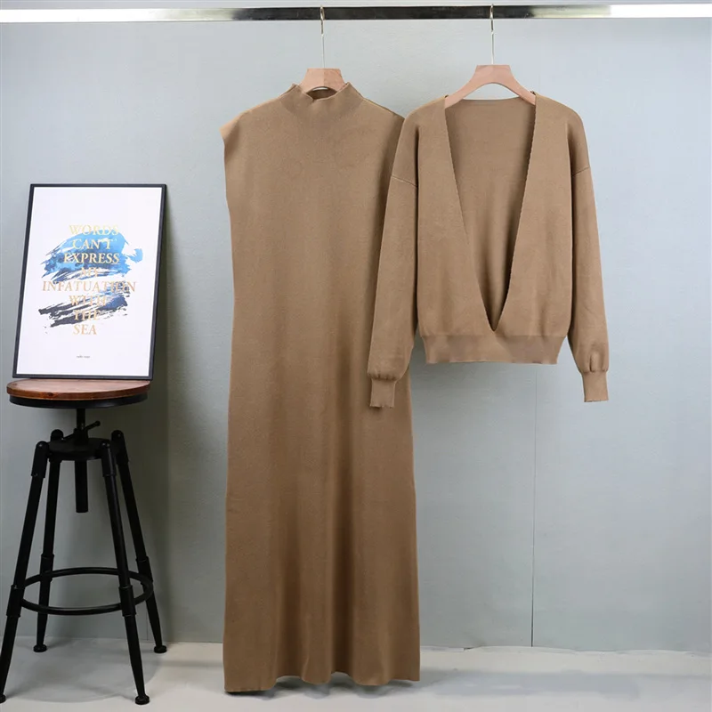 

Knitting 2 Piece Sets Women Muslim Long Dress Pullover Top Vestidos Ensemble 2025 Autumn Winter Outfits Knitted Dresses Suit