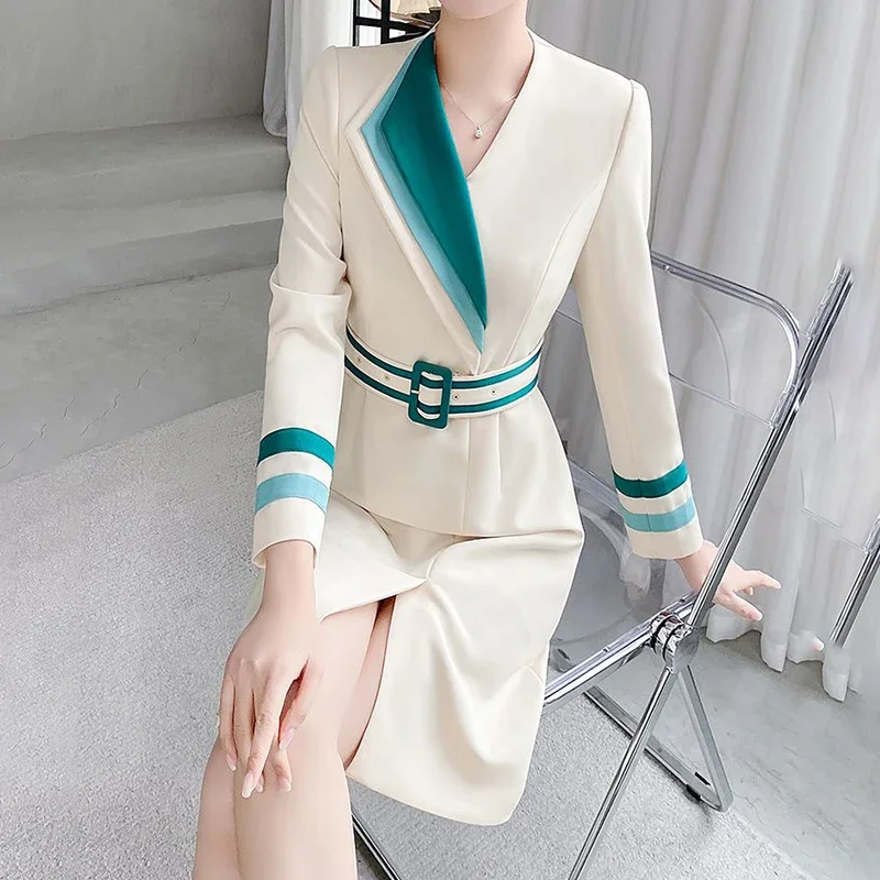Mid length autumn 2023 new over knee British waist double breasted jacket  coats and jackets women  long coat