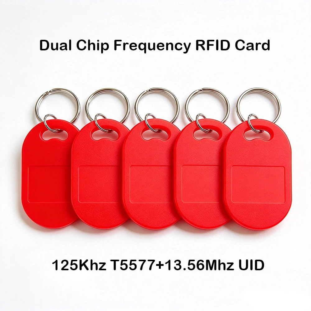 10Ps Dual Chip Frequency RFID Tags Keyfob 125KHZ T5577 +13.56MHZ UID Rewritable Composite Changeable Writable Access Control Key