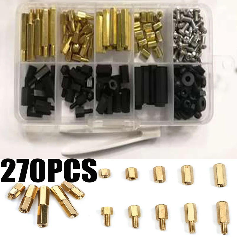 270PCS M3 Hexagon Copper Post 150PCS+M3 Black Nylon Stud Combination 120PCS+Tweezers Combination Set