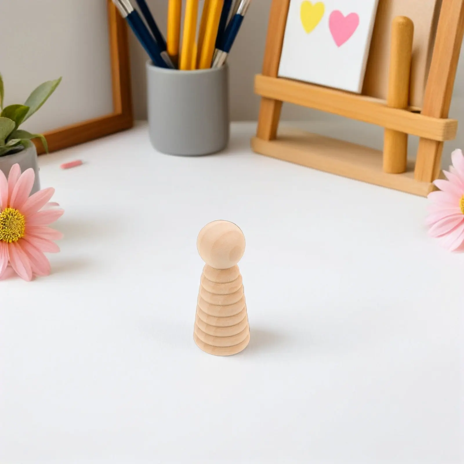 15Pcs Unpainted Wooden Peg People Smooth Minimalist Design Sturdy Base Threaded Feature for Hats Accessories DIY Craft Art