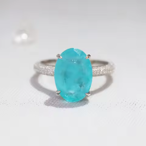 925 Sterling Silver Oval Finger Rings for Women Elegant Paraiba Tourmaline Ring Classic Engagement Wedding Statement Jewelry
