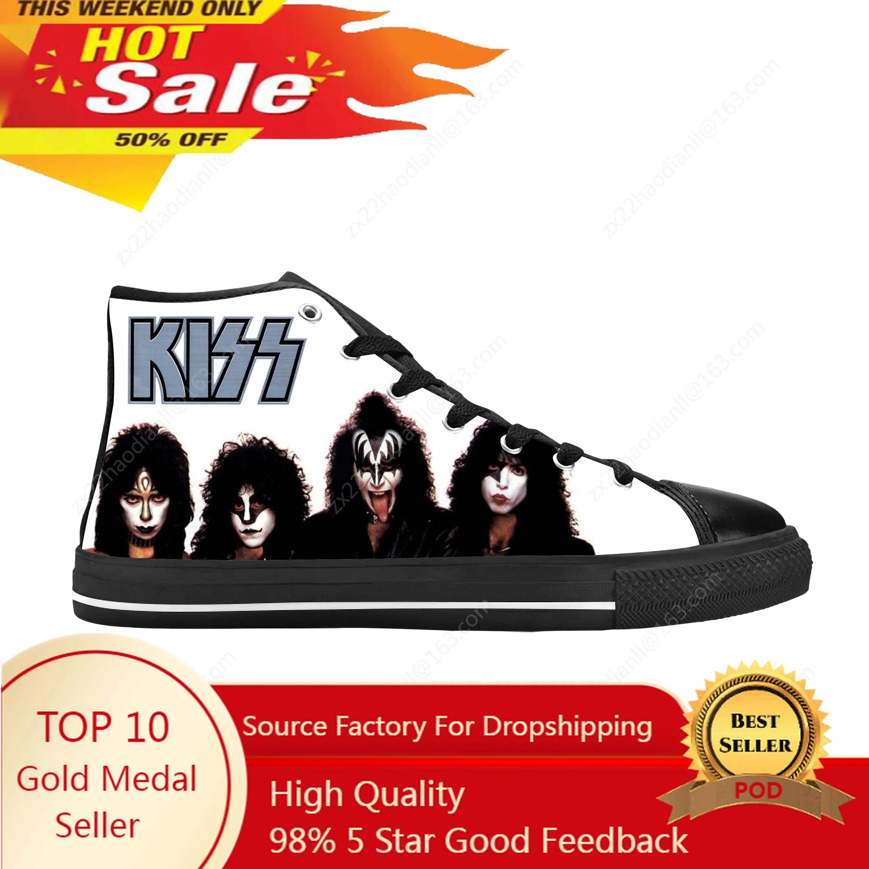 

Rock Band Heavy Metal Music Singer Guitar Kiss Casual Cloth Shoes High Top Comfortable Breathable 3D Print Men Women Sneakers