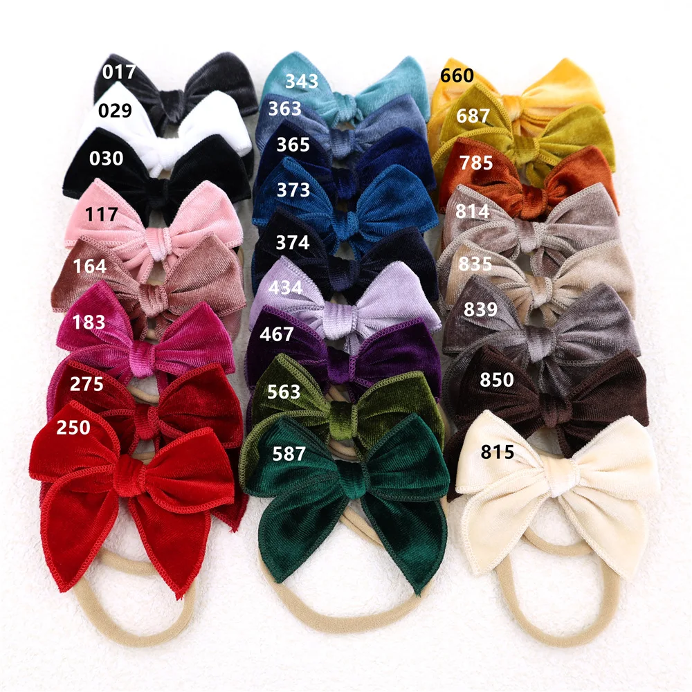 

50 Pcs/Lot, Baby Girls Velvet Sailor Bow Headbands Handtied Bow Elastic Hairband For Baby Shower Gift Hair Accessories