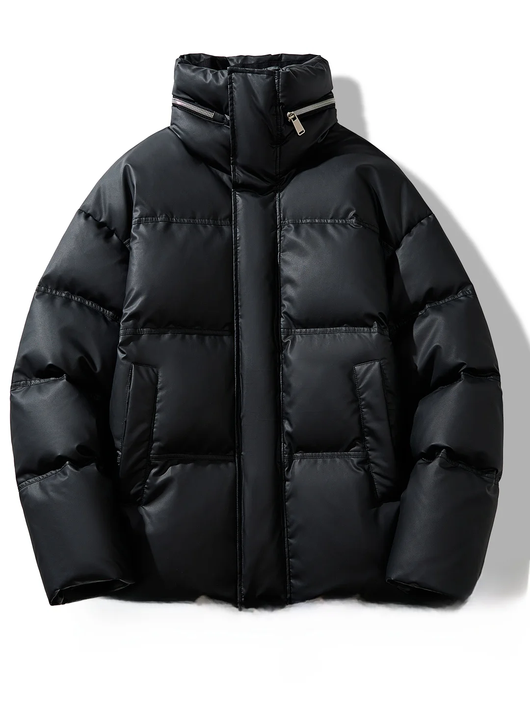 

Retro American Sle Men's down Jaet Stand Collar Leather Surface Loose Warm Winter Faion Du down Hooded Coat