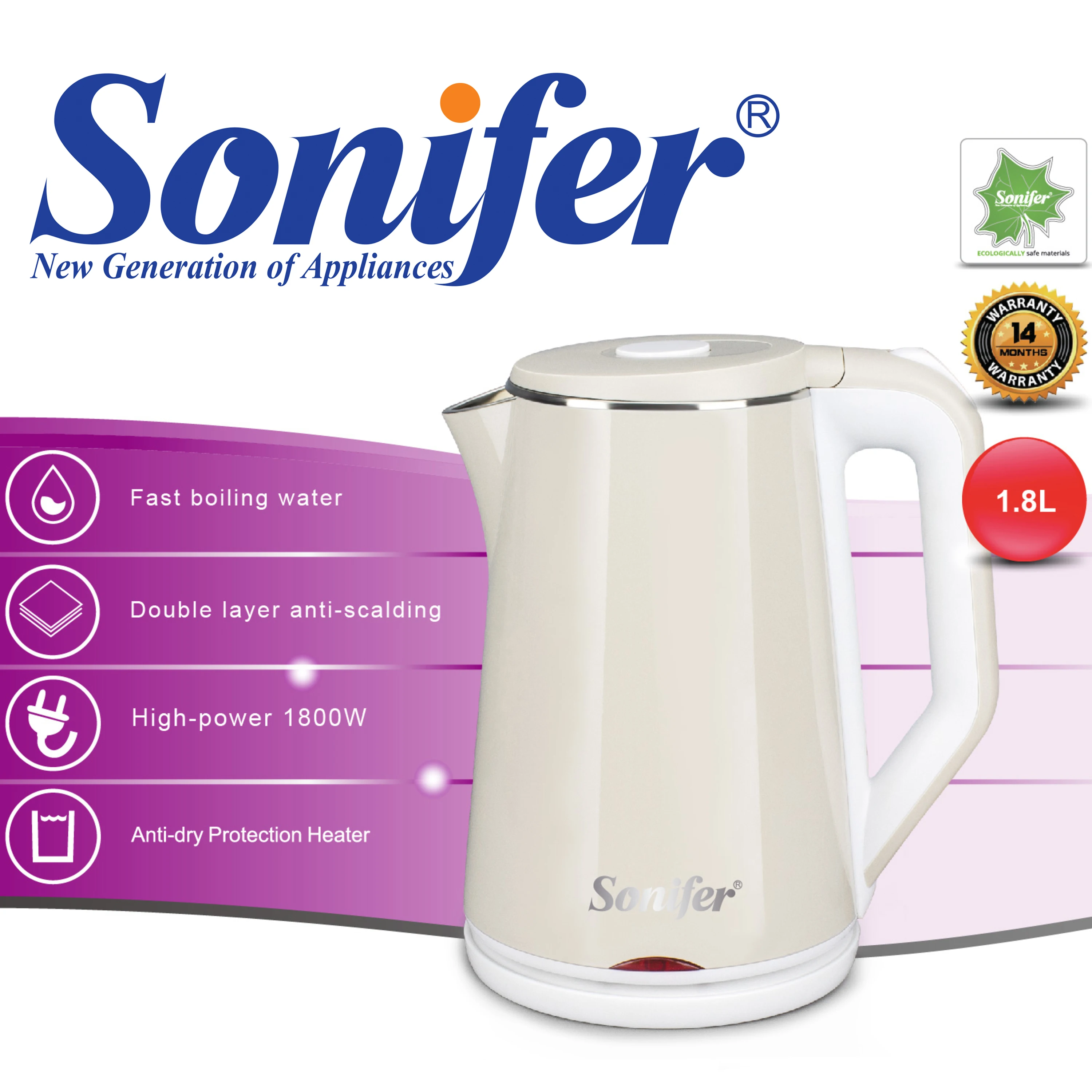 Sonifer 1.8L Electric Kettle Stainless Steel Kitchen Appliances Smart Kettle Whistle Kettle Samovar Tea Thermo Pot Gift SF2076